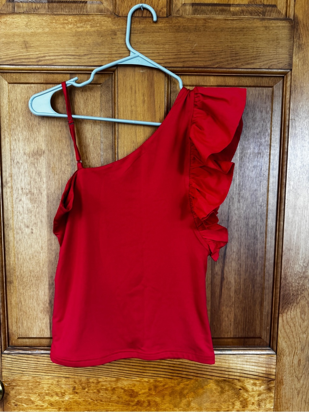 mittoshop One-Shoulder Ruffle Tank Top - Red - Picture 2 of 3